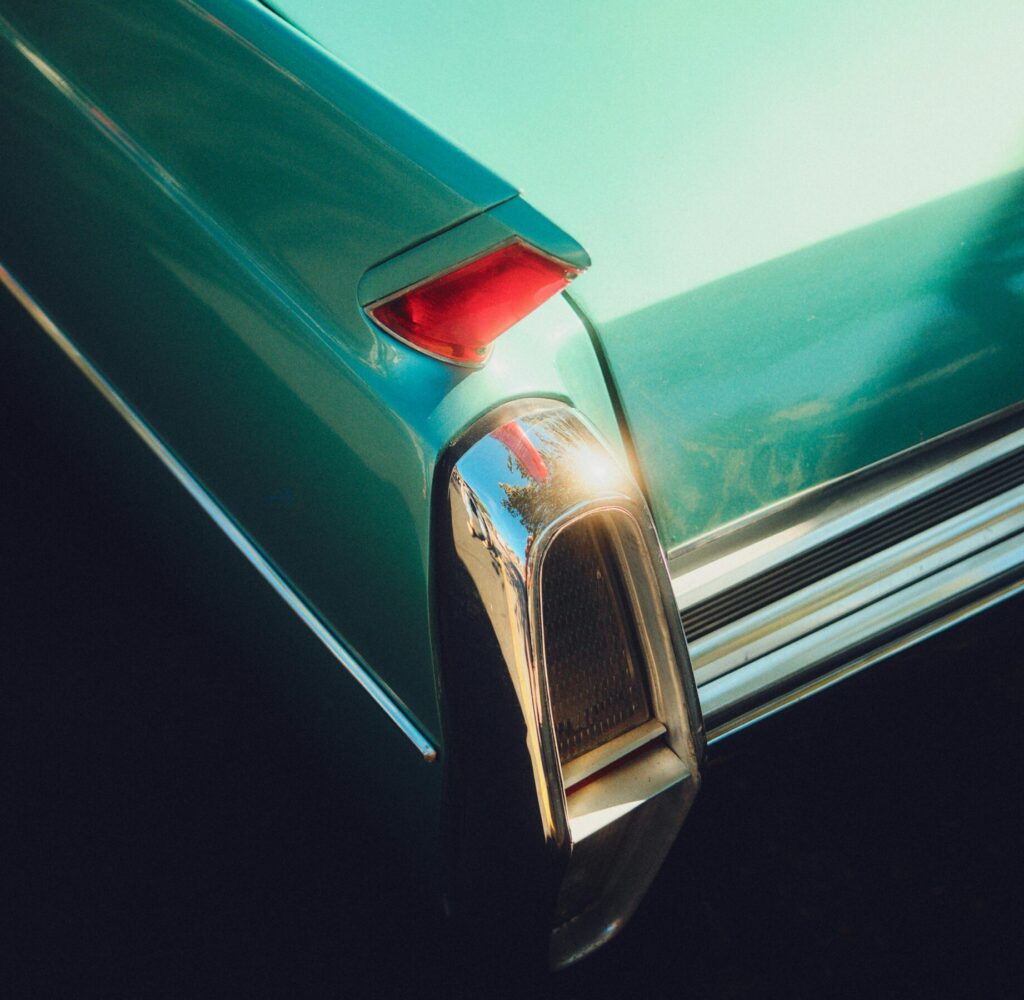 Close-up of a classic 1960s Cadillac Deville taillight in Ojai, California, capturing retro elegance.